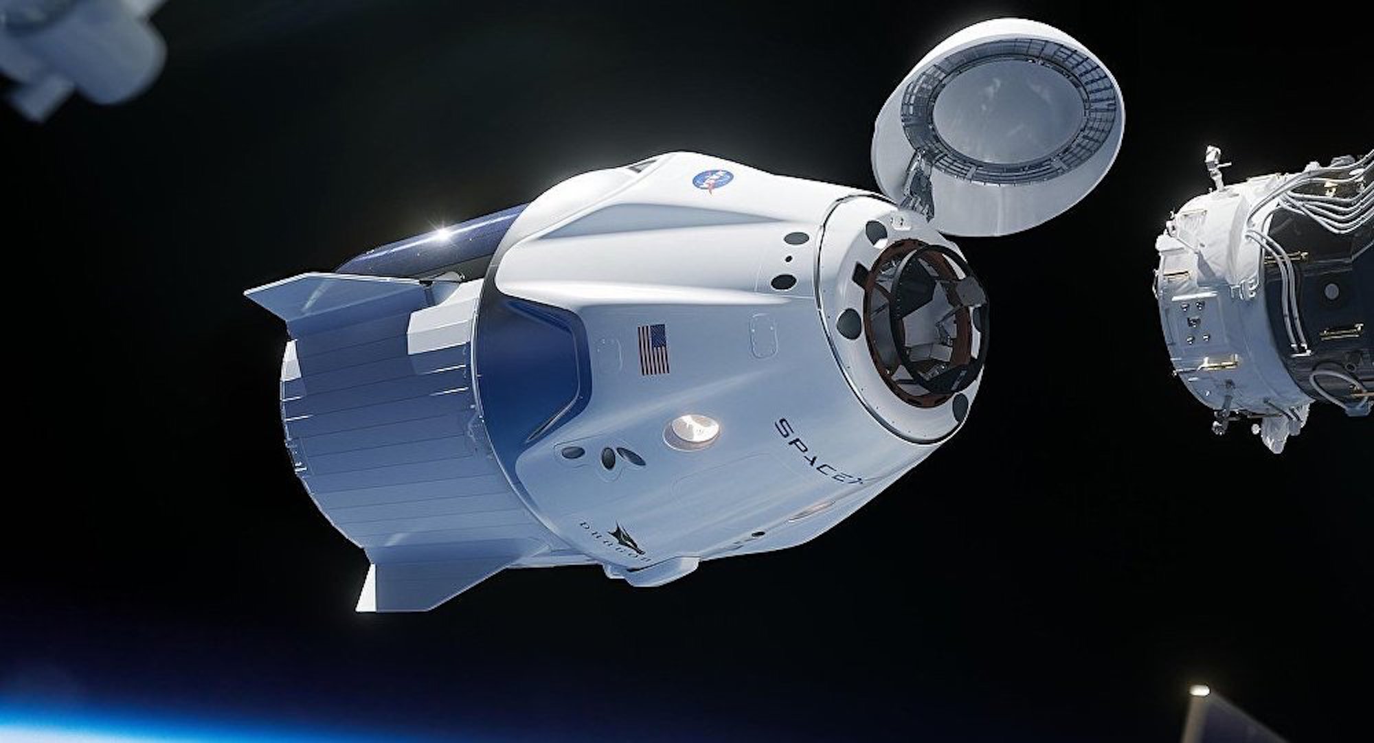 Artist's impression of SpaceX's Crew Dragon capsule docking with the International Space Station. Credit: SpaceX