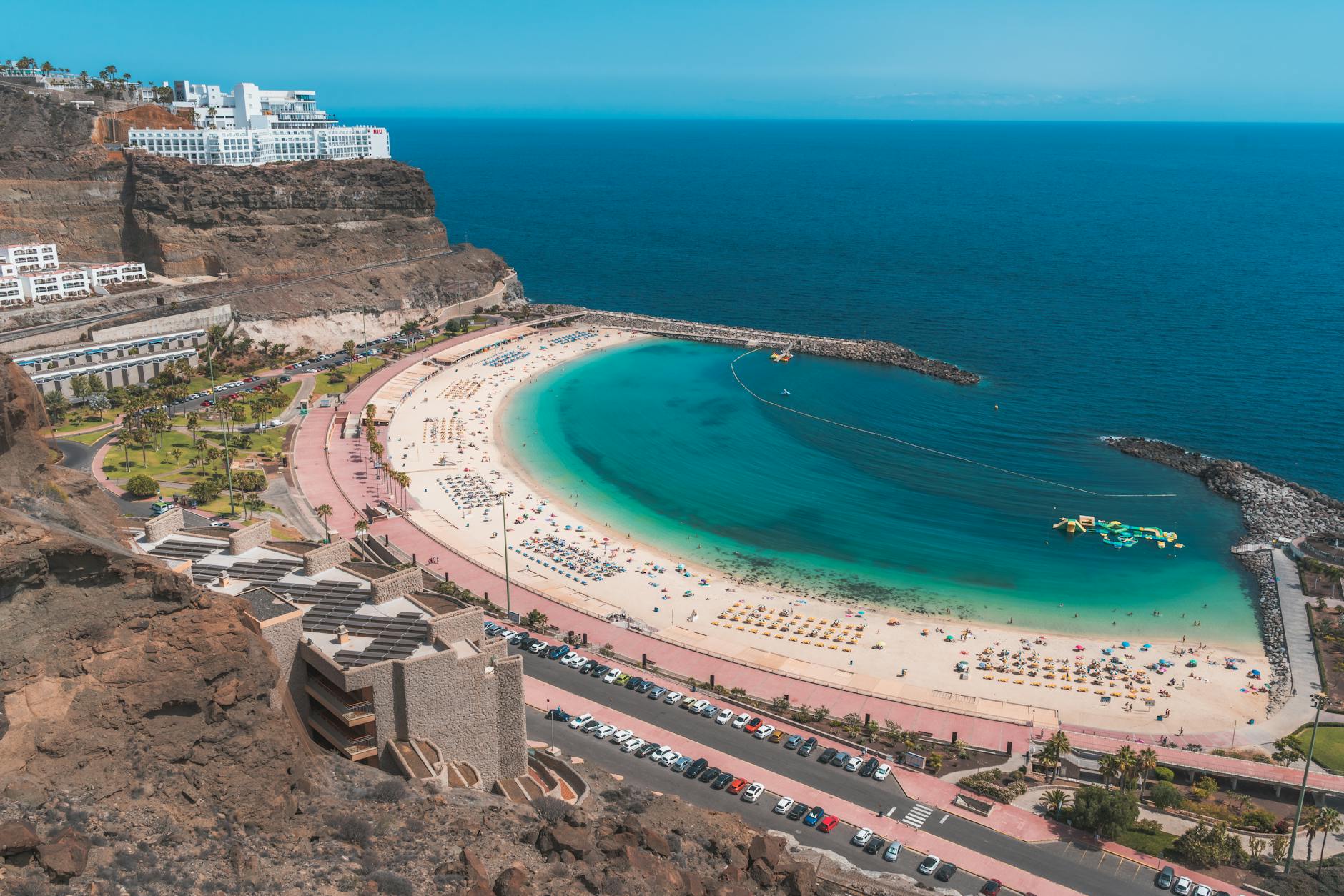 an aerial photography of playa de amadores, Canary Islands