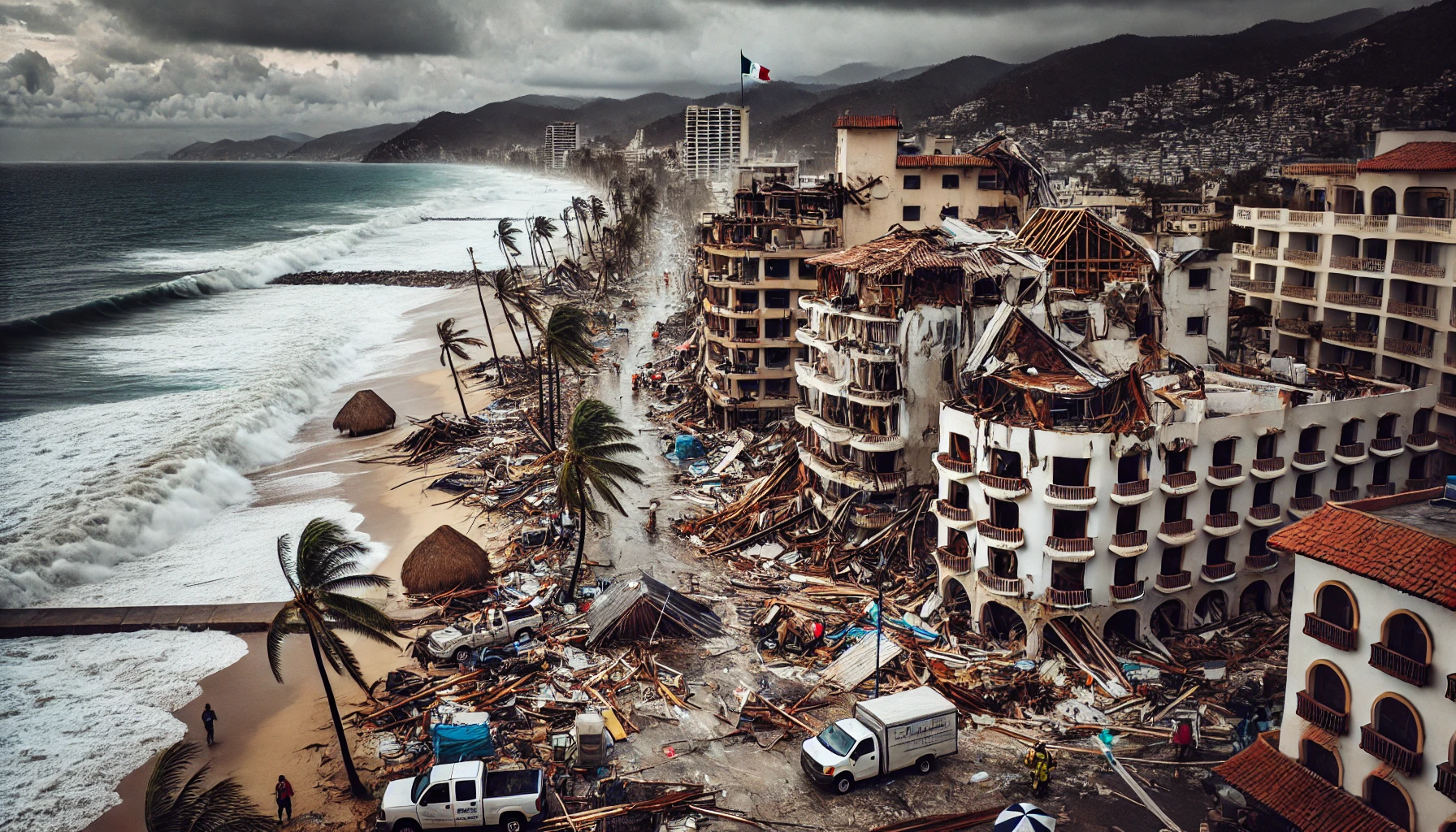 AI image depicting the destruction caused by Hurricane John in Acapulco.