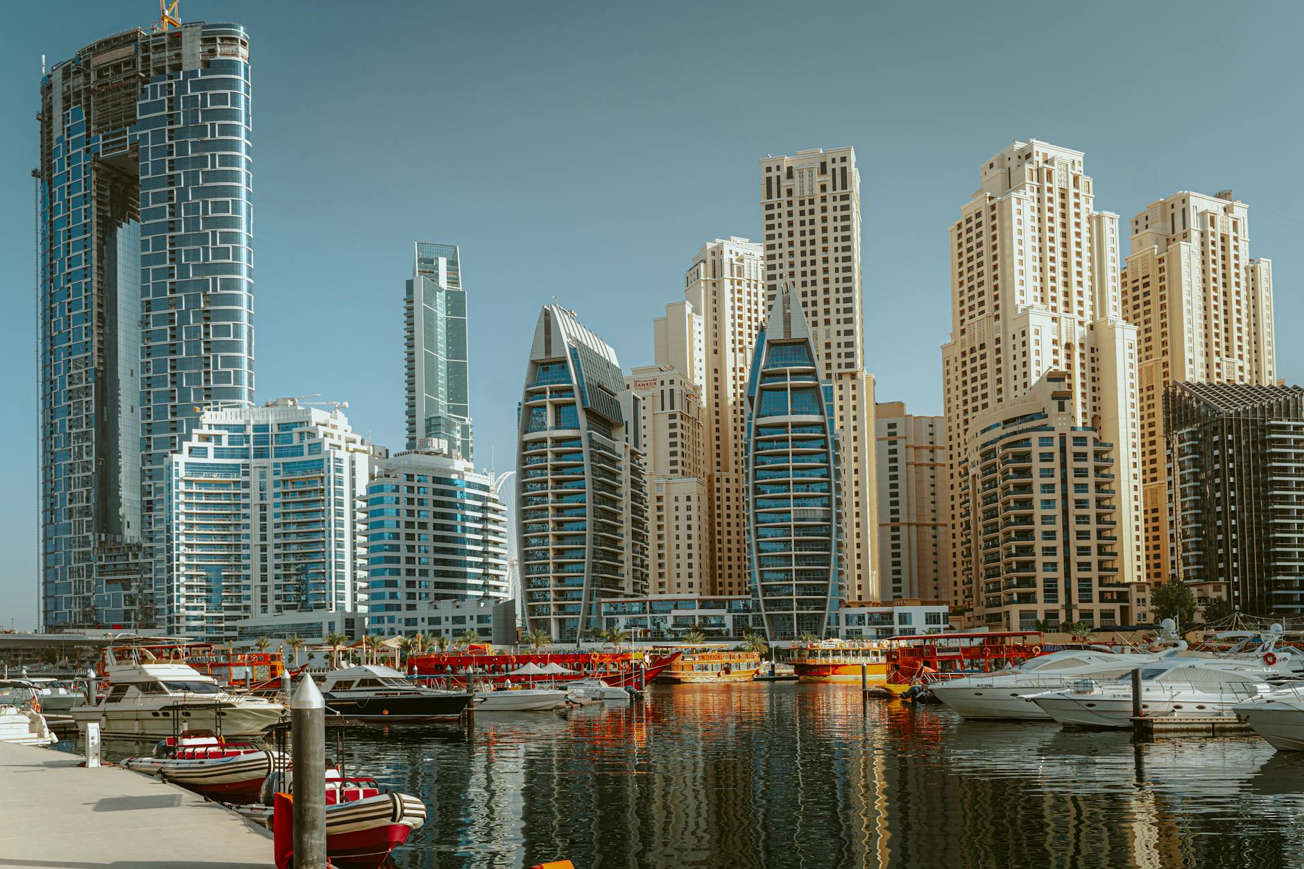 marina with panorama of modern skyscrapers in background