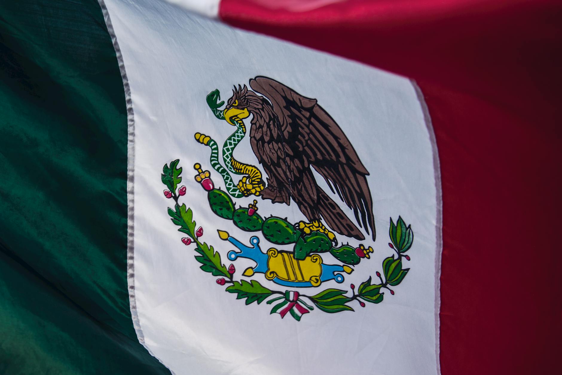 close up of red white and green country flag