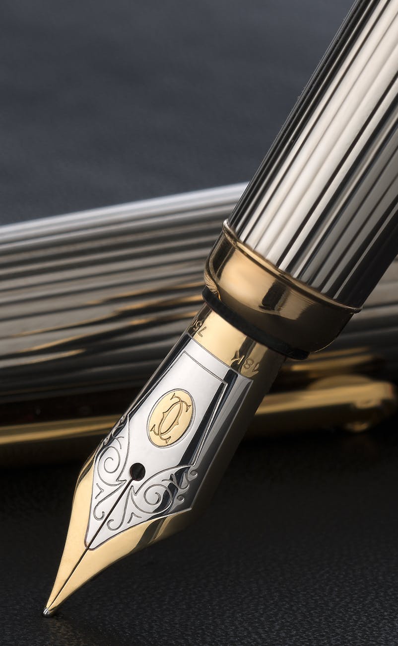 gold and silver fountain pen