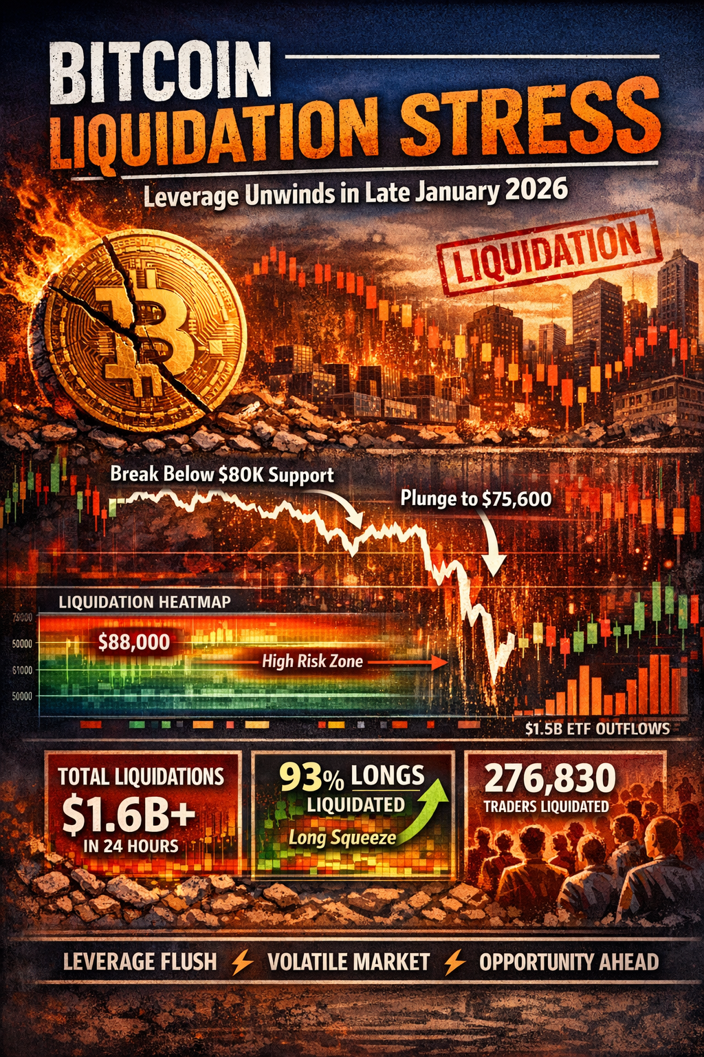 Bitcoin Liquidation Analysis Reveals Severe Market Stress as Leverage Unwinds