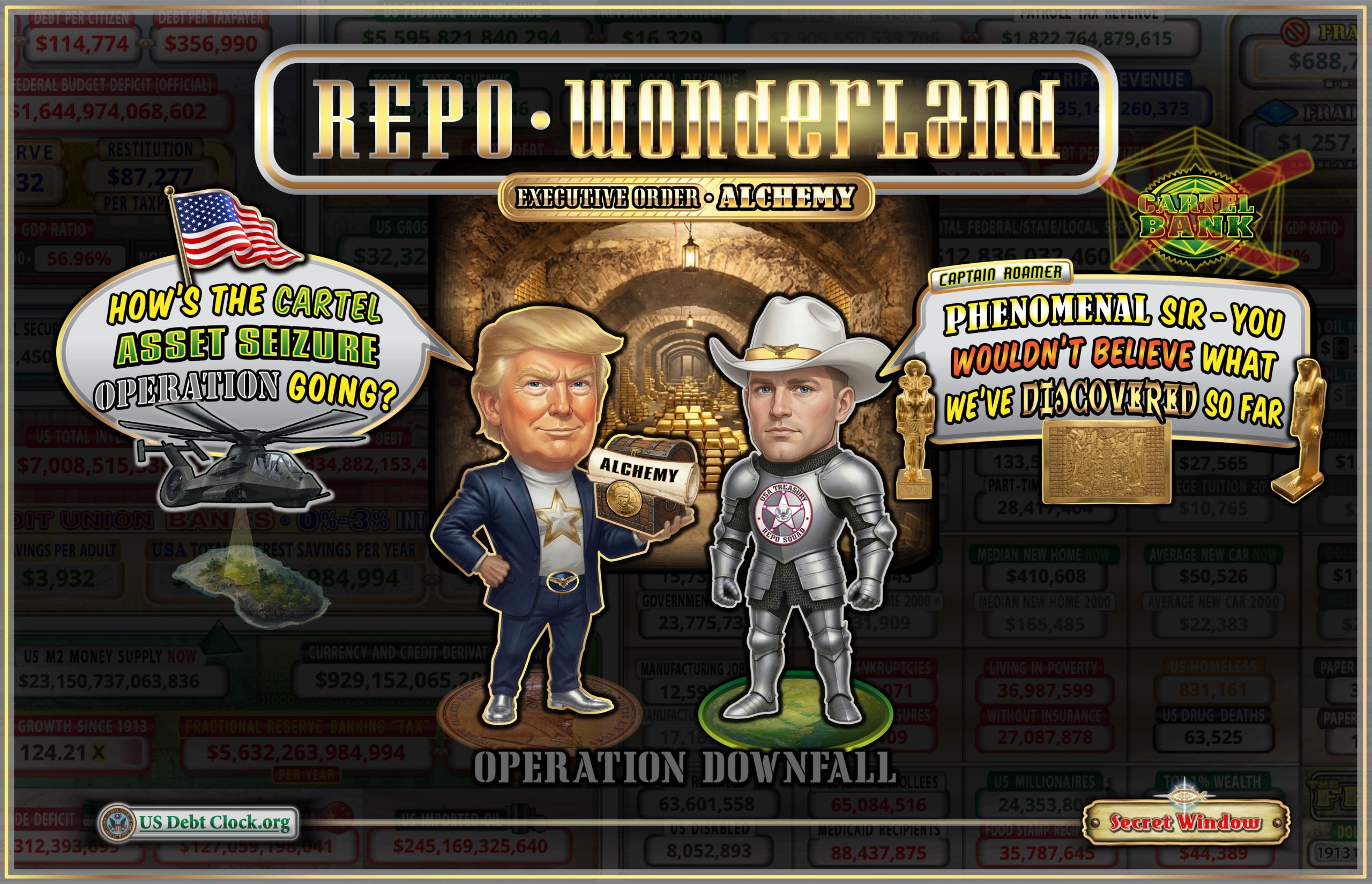REPO Wonderland: US Debt Clock Brings DJT Back for “Operation Downfall”